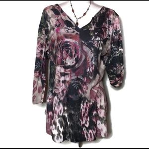 Rose 3/4 sleeve blouse SZXL EUC